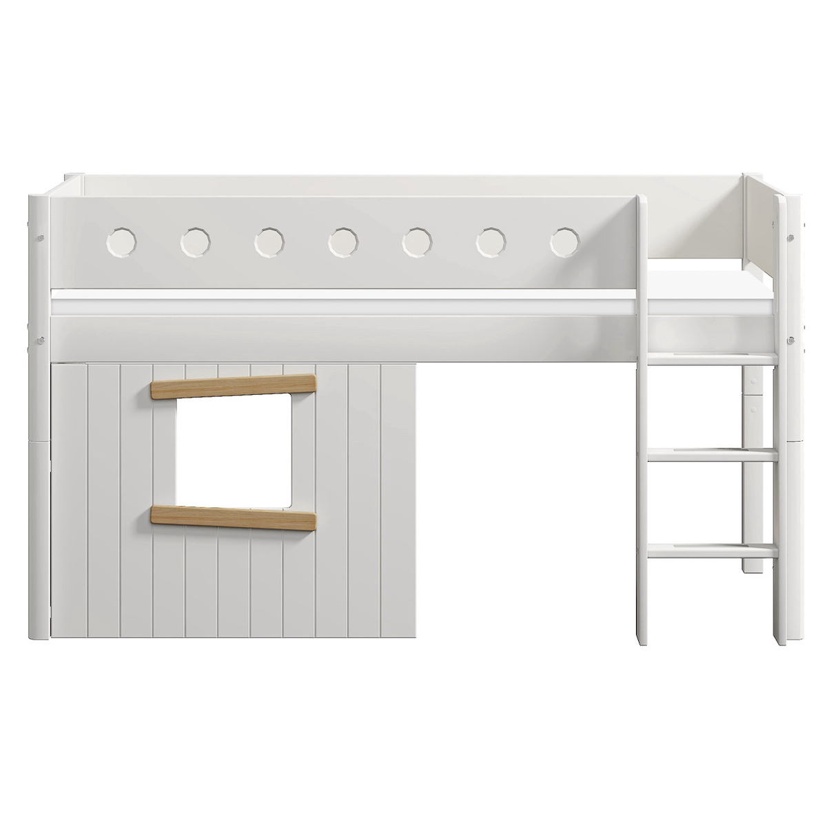 Mid sleeper WHITE 200x90 Str. ladder & Tree hut Oak window