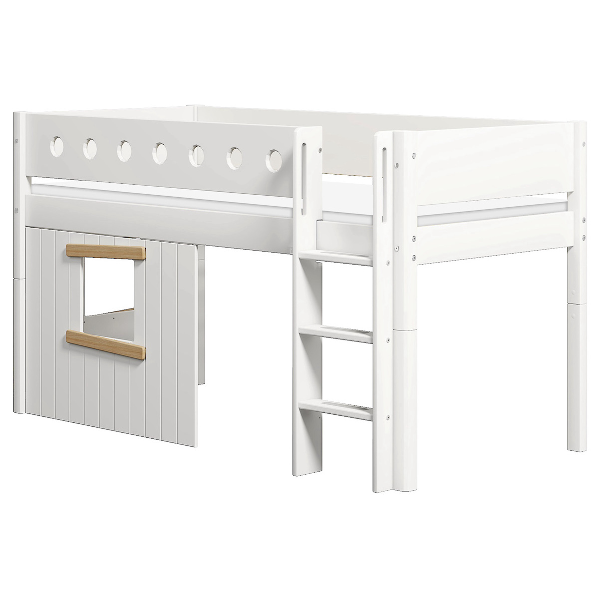 Mid sleeper WHITE 200x90 Str. ladder & Tree hut Oak window