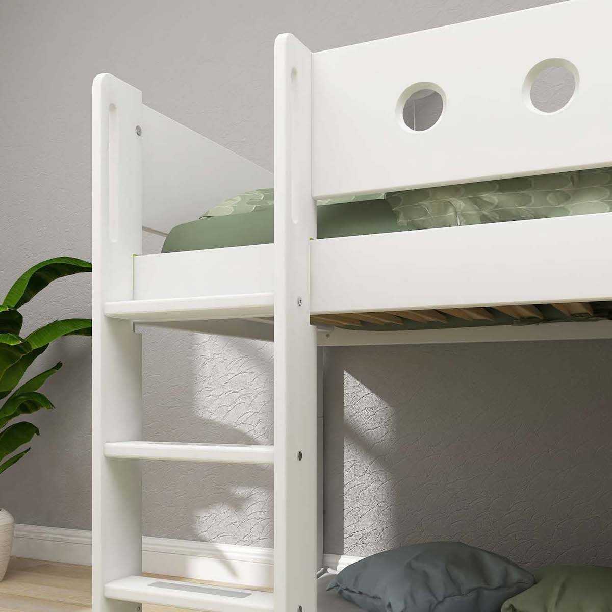 Mid sleeper WHITE 200x90 Str. ladder & Tree hut Oak window