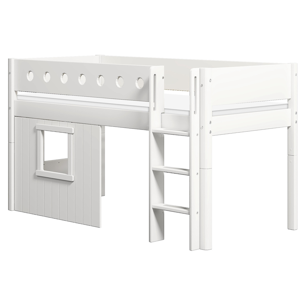 Mid sleeper WHITE 200x90 Str. ladder & Tree hut White window