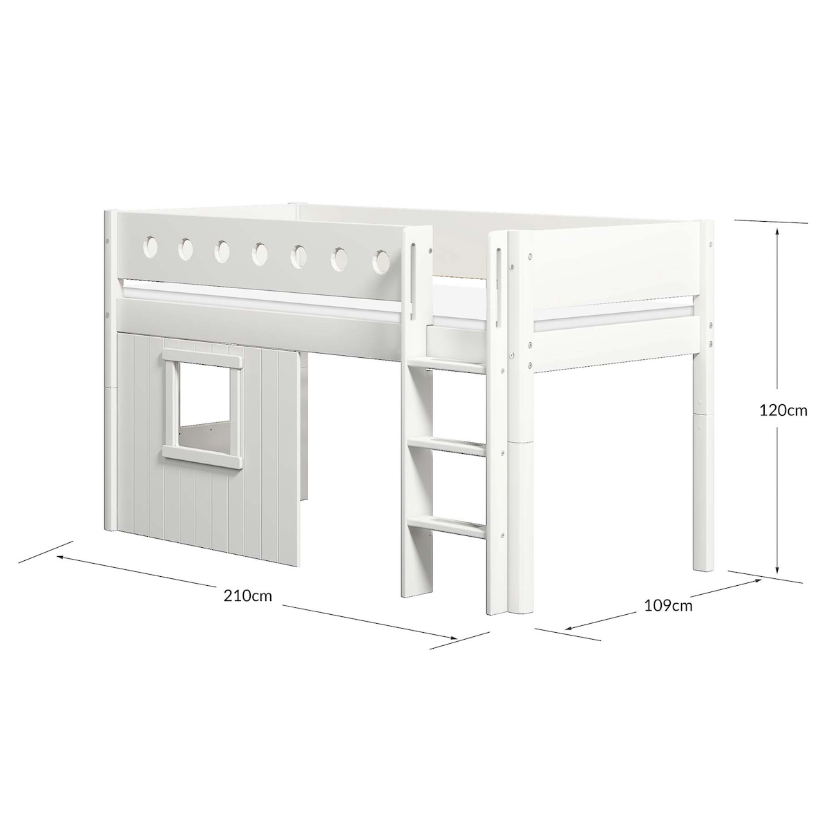 Mid sleeper WHITE 200x90 Str. ladder & Tree hut White window