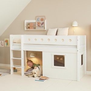 Mid sleeper WHITE 200x90 Str. ladder & Tree hut White window