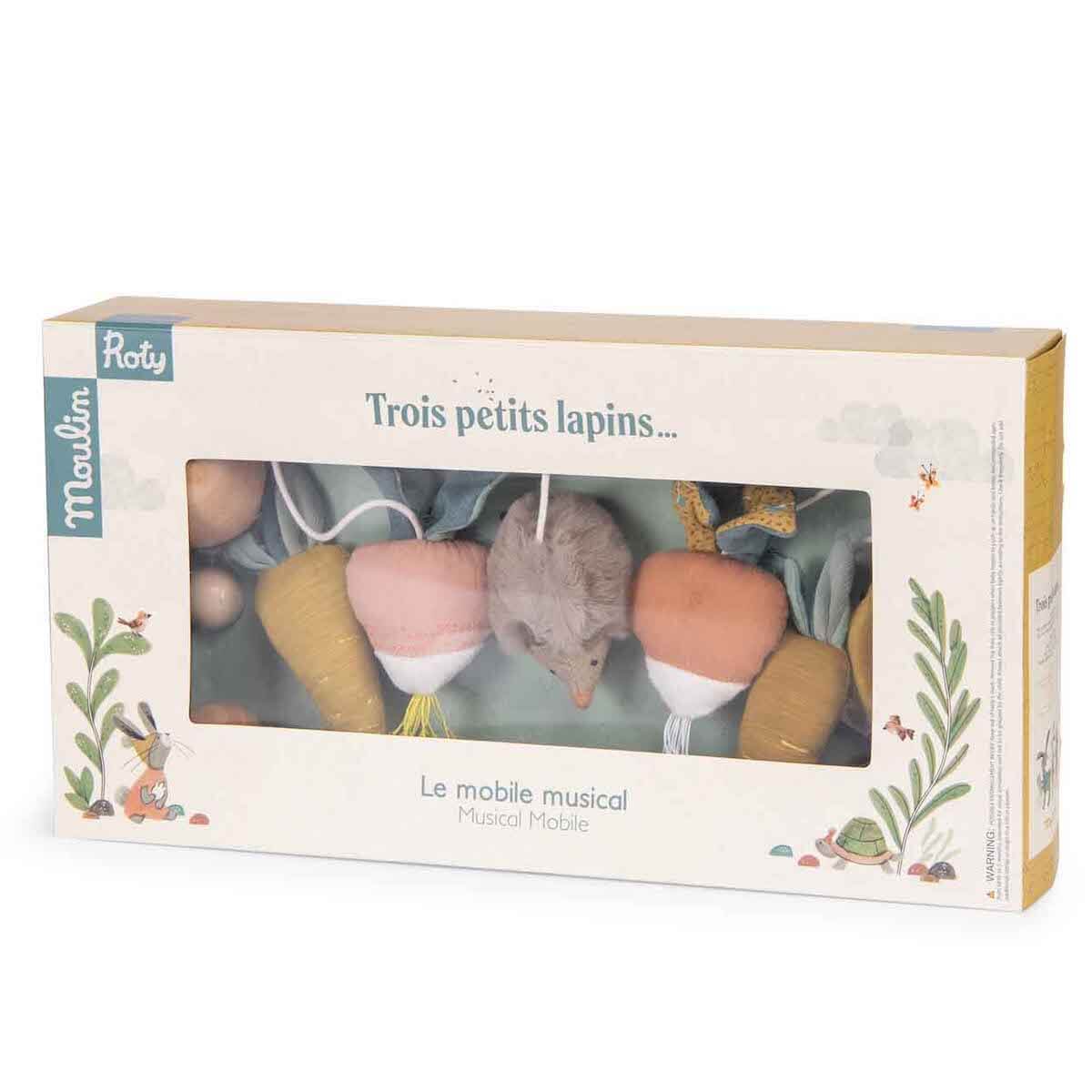 Mobile musical croisillon TROIS PETITS LAPINS Moulin Roty