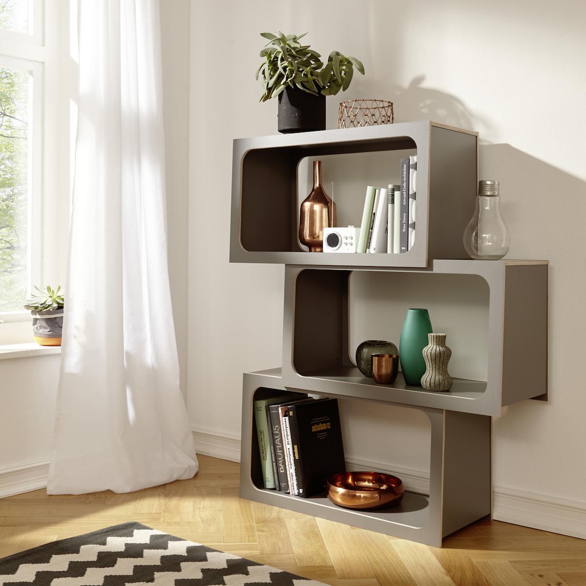 Module d'étagères BOXIT Mueller anthracite - bord en bouleau