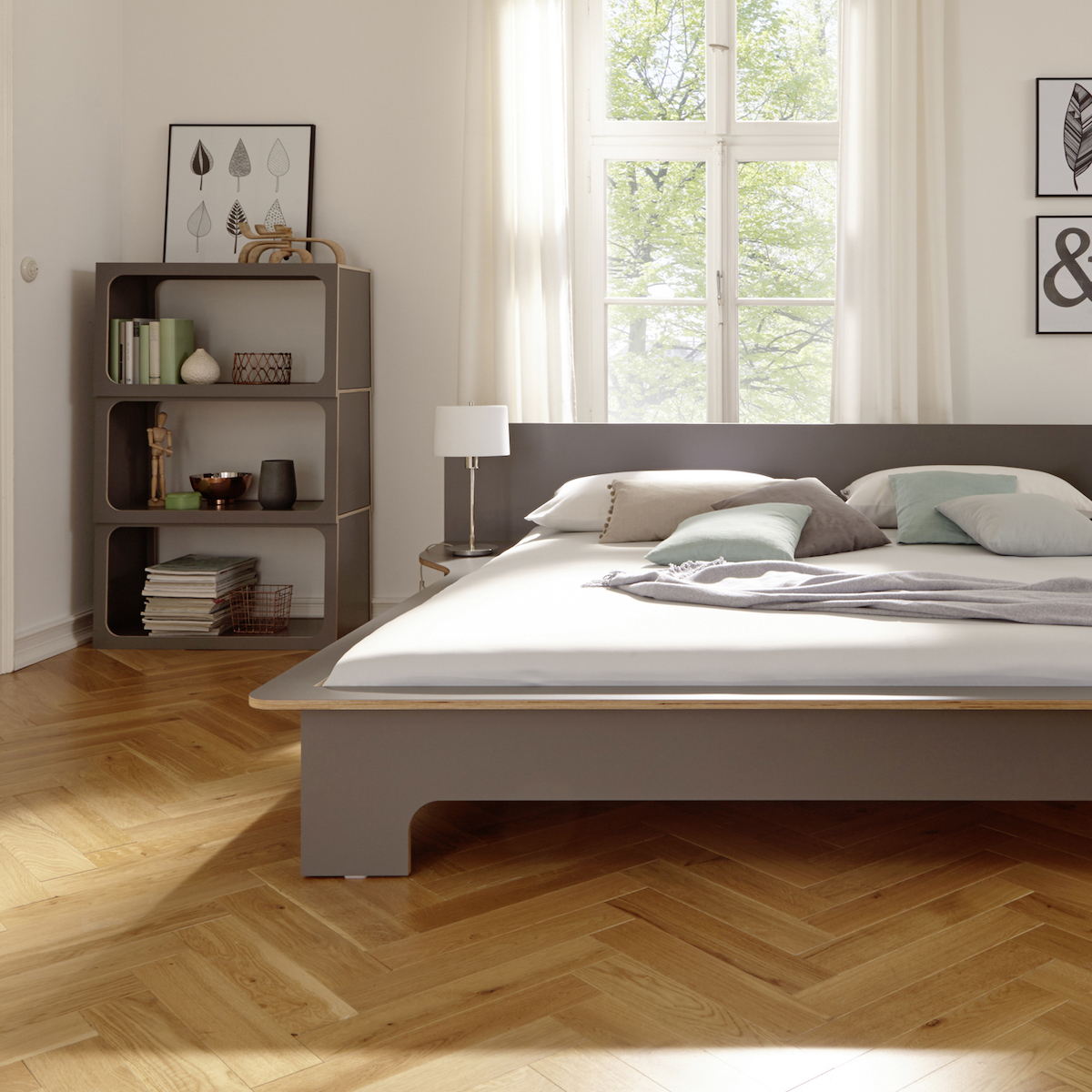 Module d'étagères BOXIT Müller Small Living anthracite - bord en bouleau