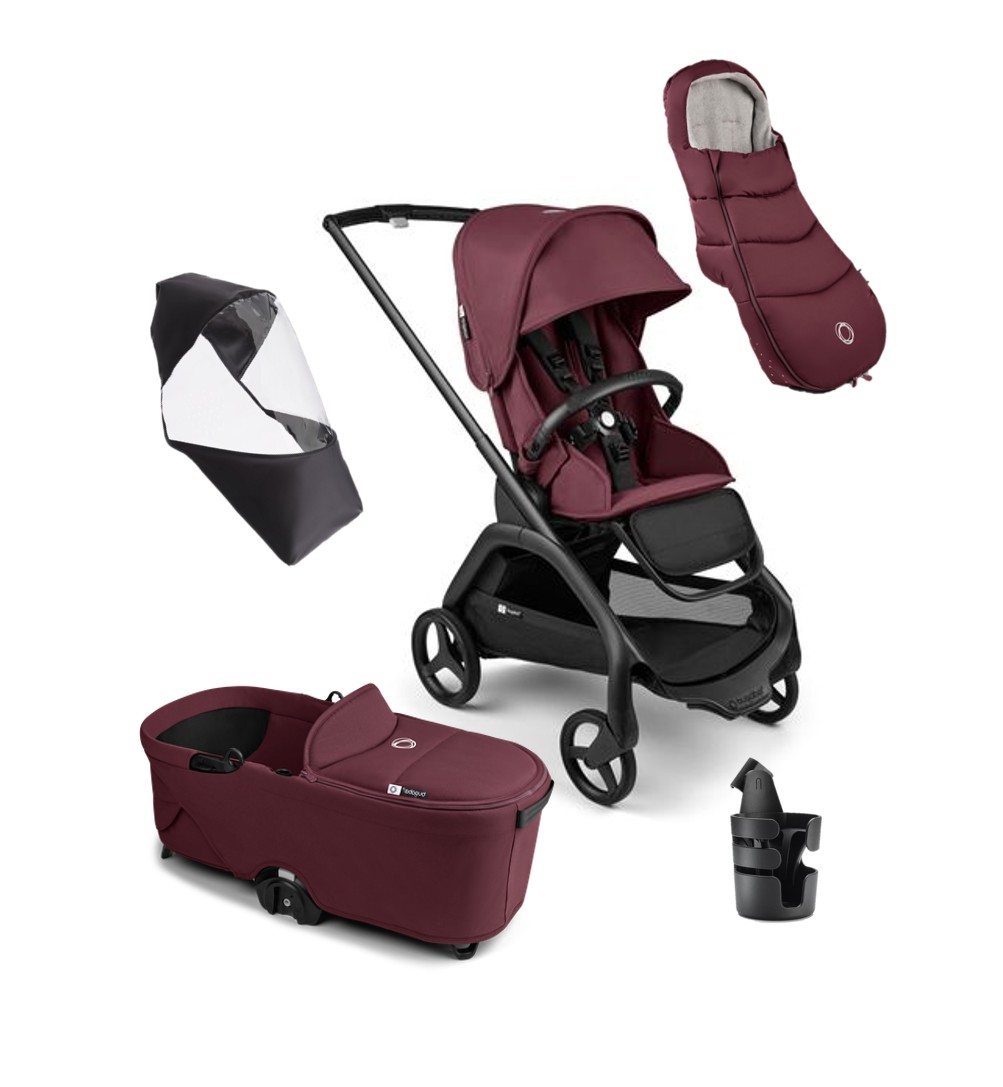 ONLY FOR SPAIN - Pack Bugaboo DRAGONFLY essentiel poussette hiver noir-rouge cerise