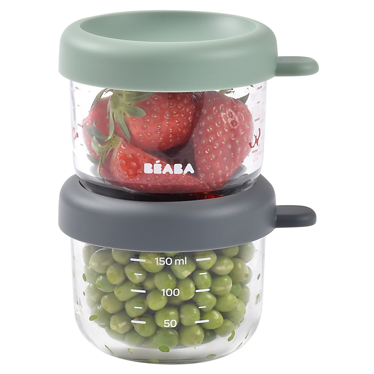 Pack de 2 tarritos cristal 150ml Beaba gris verde