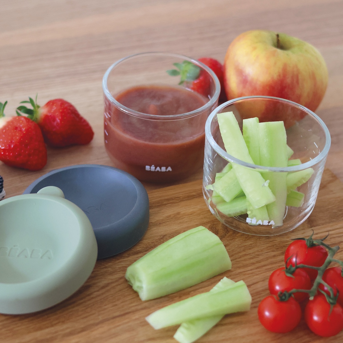 Pack de 2 tarritos cristal 150ml Beaba gris verde