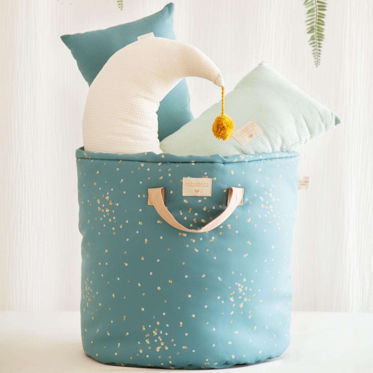 Panier rangement 60x42cm BAMBOO ELEMENTS Nobodinoz gold confetti-magic green