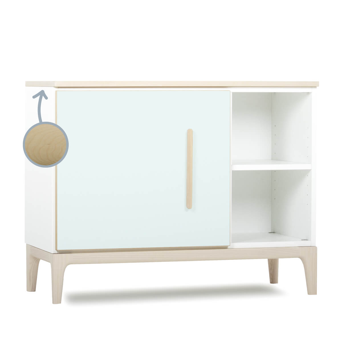 Petit meuble 1 porte 2 niches NADO Curve finition frêne mint