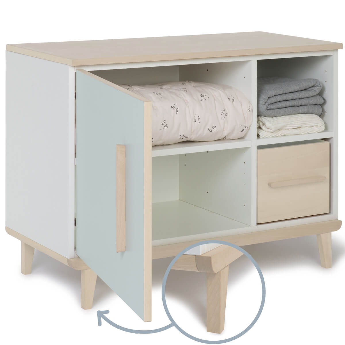 Petit meuble 1 porte 2 niches NADO Retro finition frêne mint