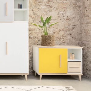 Petit meuble 1 porte 2 niches NADO Retro finition frêne sky blue