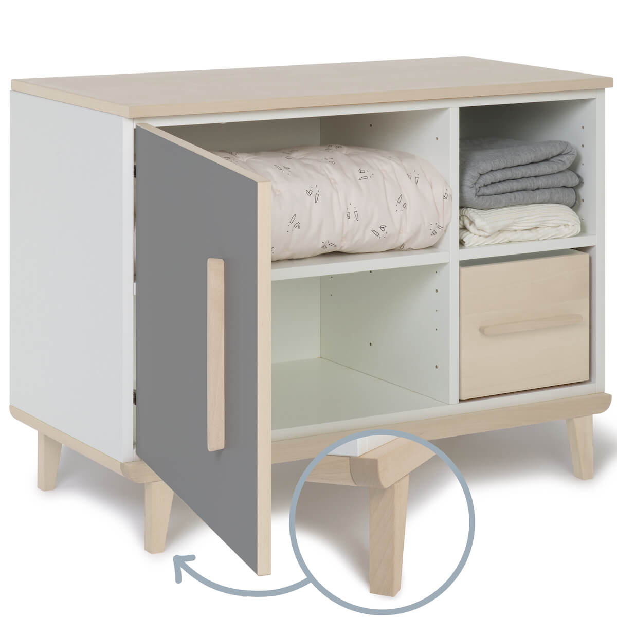 Petit meuble 1 porte 2 niches NADO Retro finition frêne slate grey