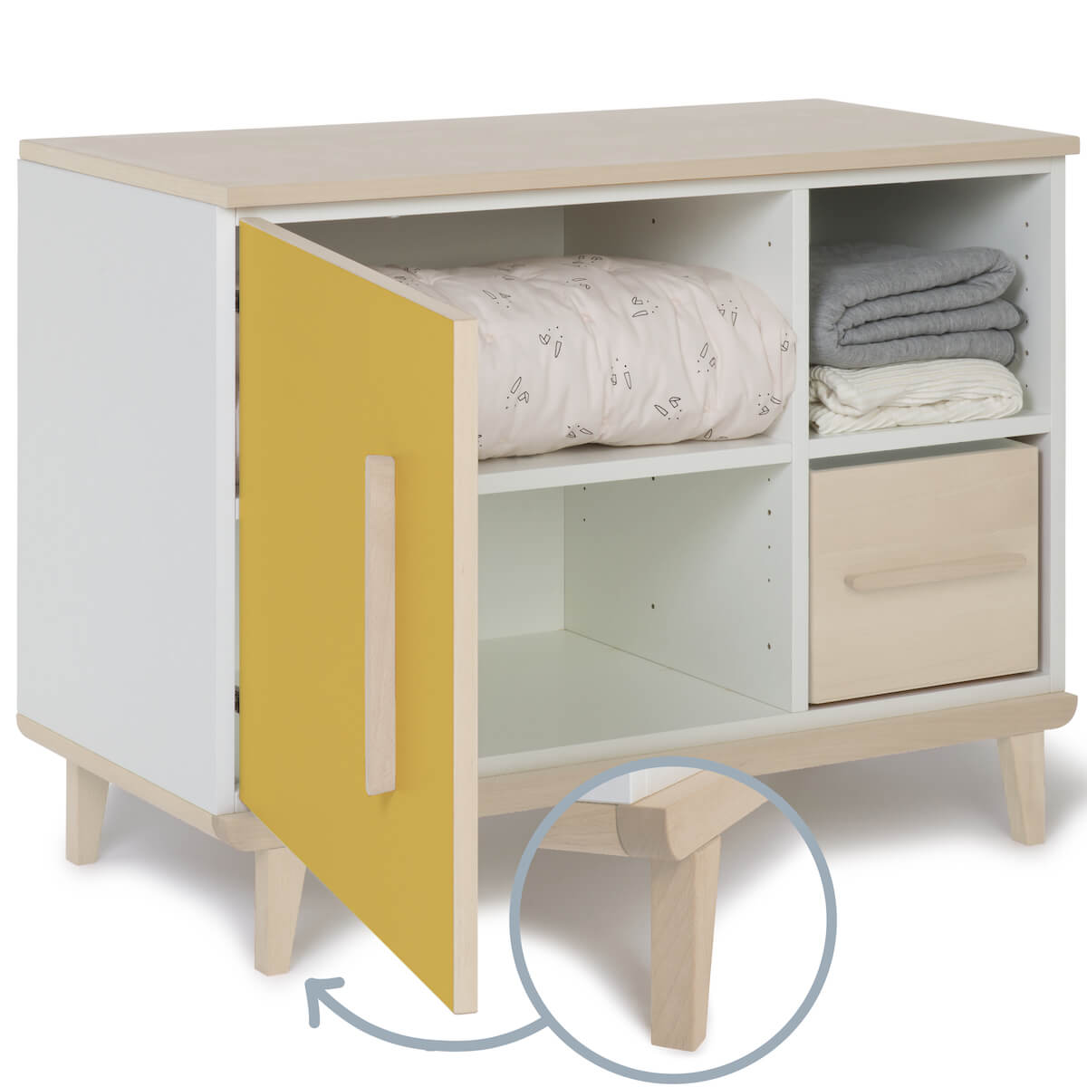 Petit meuble 1 porte 2 niches NADO Retro finition frêne sunshine yellow