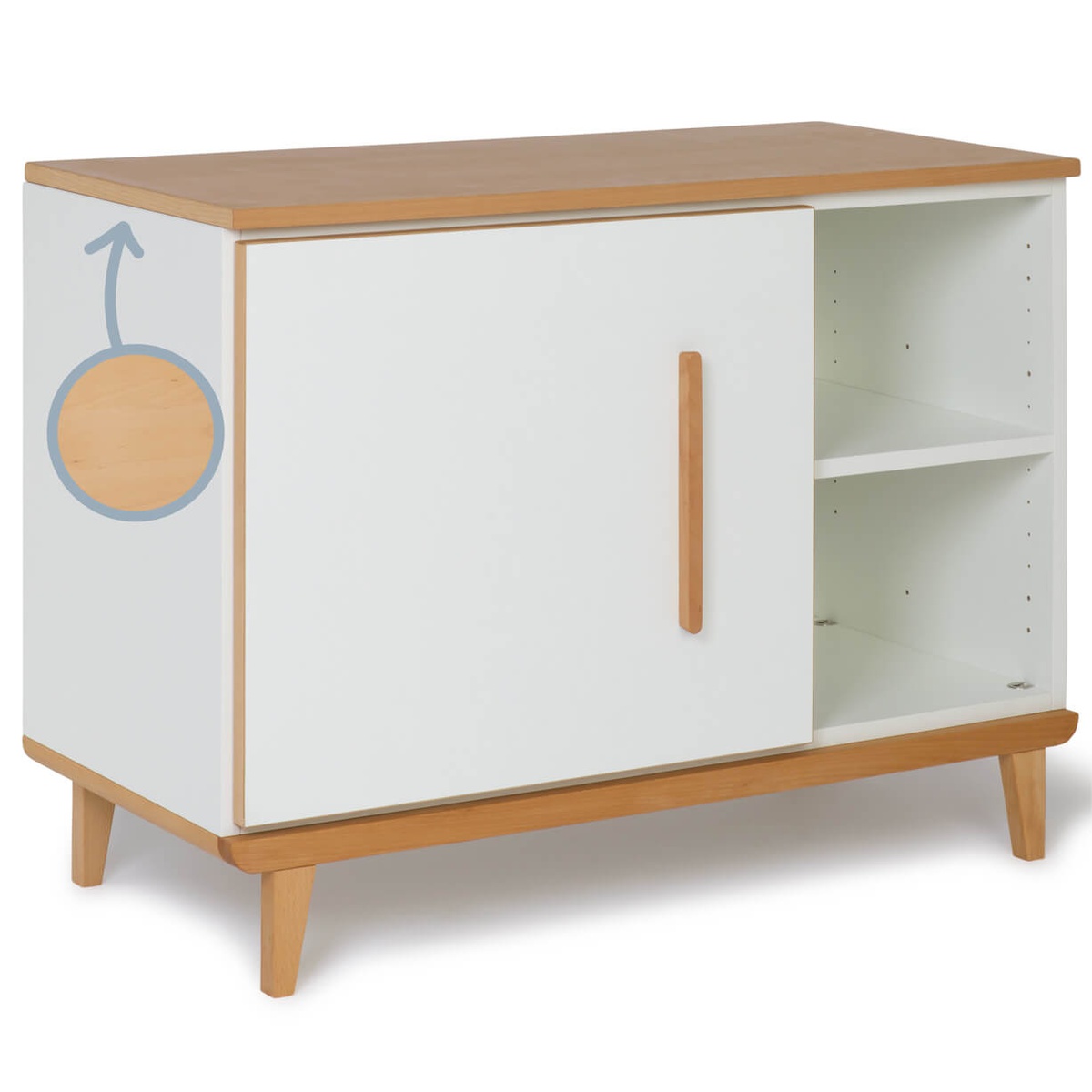 Petit meuble 1 porte 2 niches NADO Retro finition hêtre white