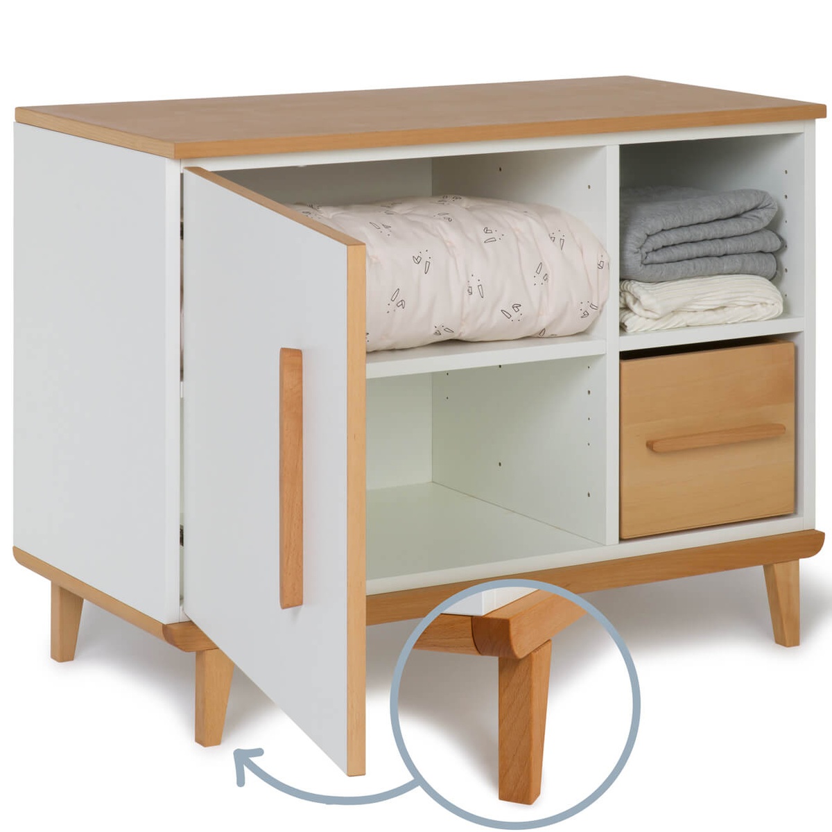 Petit meuble 1 porte 2 niches NADO Retro finition hêtre white
