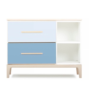 Petit meuble 2 tiroirs 2 niches NADO Curve finition frêne sky blue-capri blue