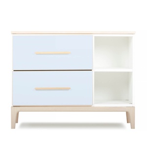 Petit meuble 2 tiroirs 2 niches NADO Curve finition frêne sky blue