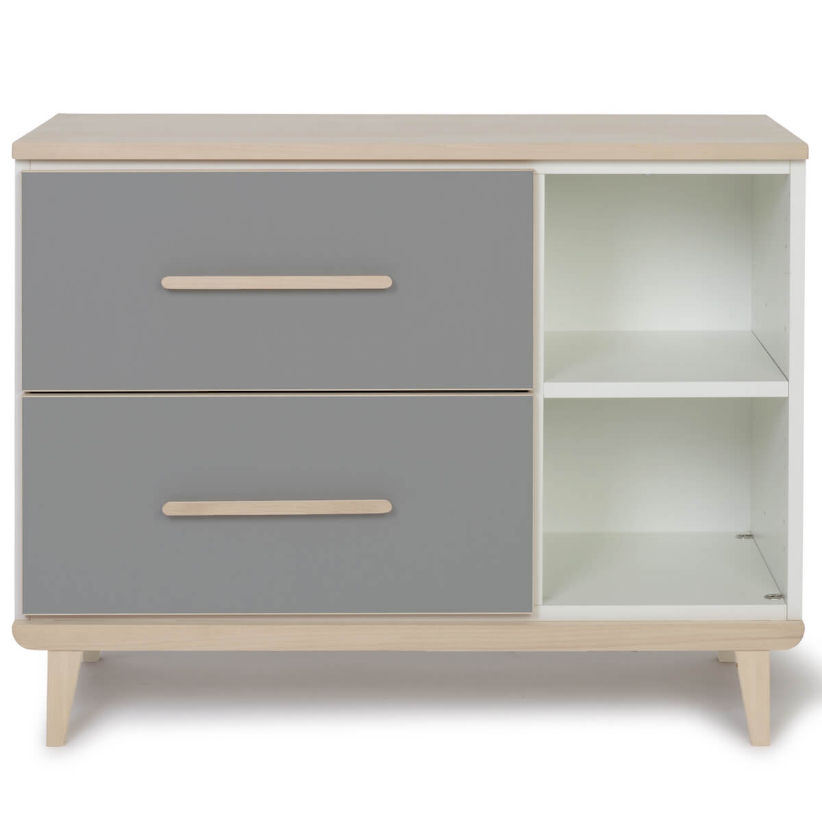 Petit meuble 2 tiroirs 2 niches NADO Retro finition frêne slate grey