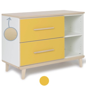Petit meuble 2 tiroirs 2 niches NADO Retro finition frêne sunshine yellow