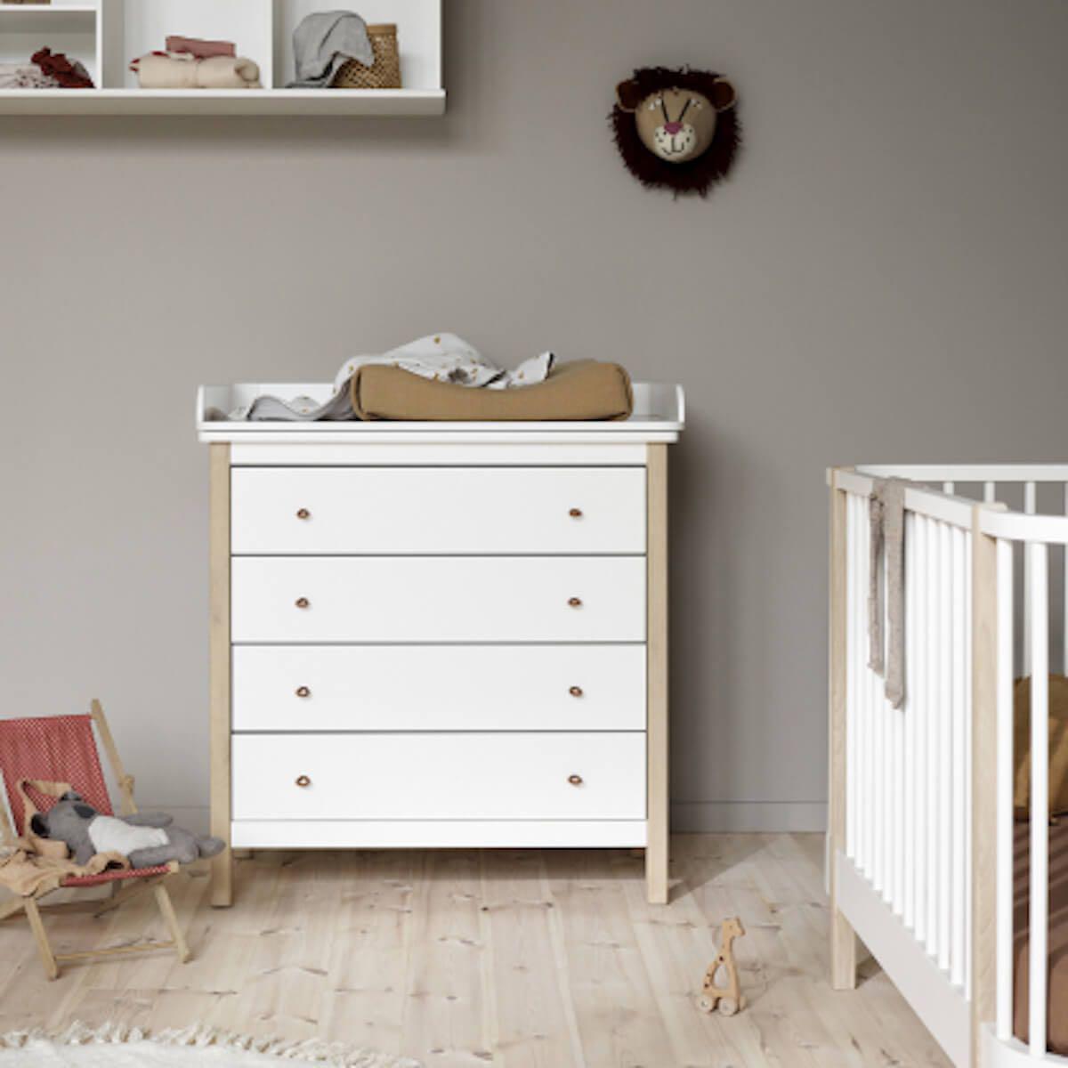 Plan à langer commode 4 tiroirs WOOD Oliver Furniture blanc