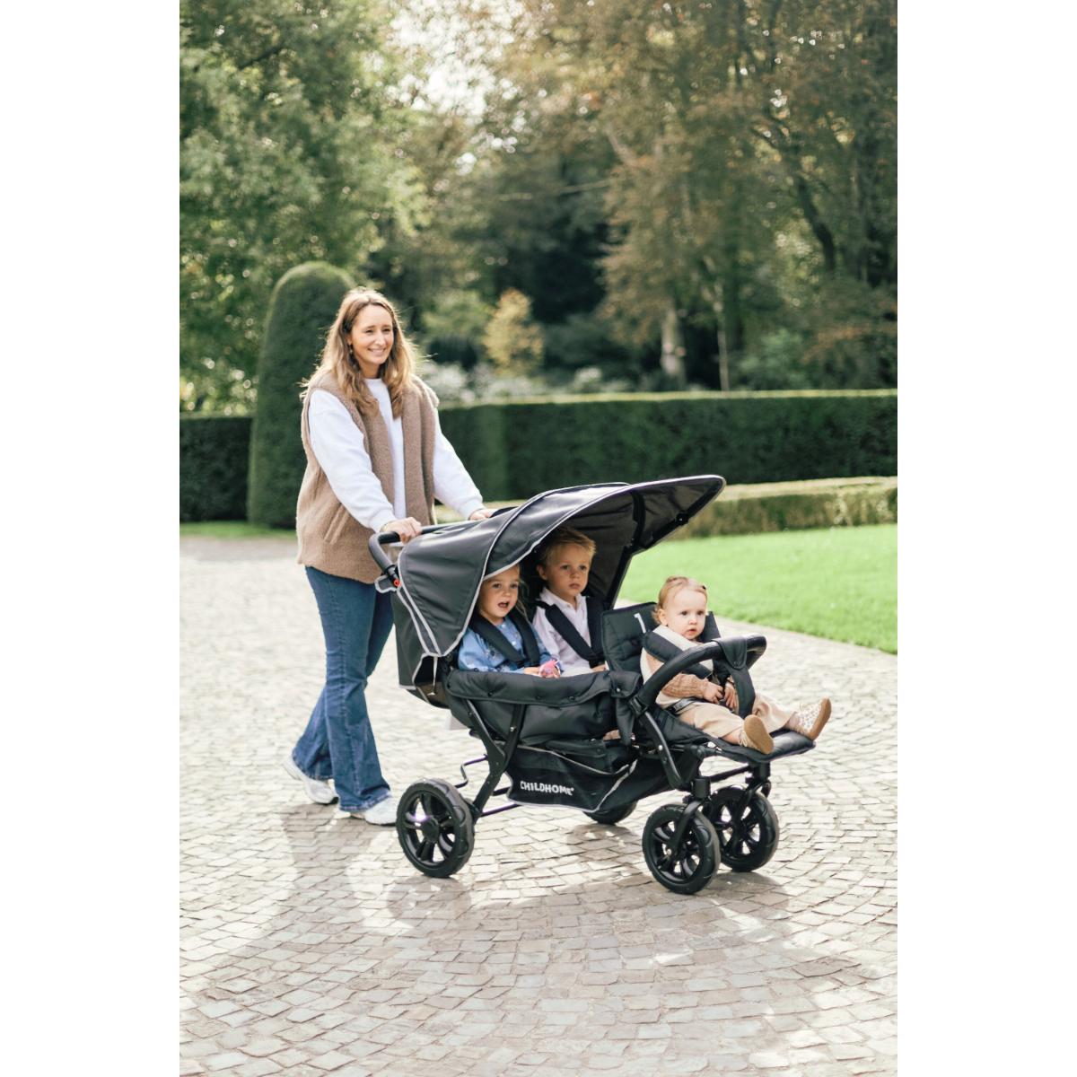 Poussette 3 places TRIPLET + housse de pluie + Sun canopies Childhome noir