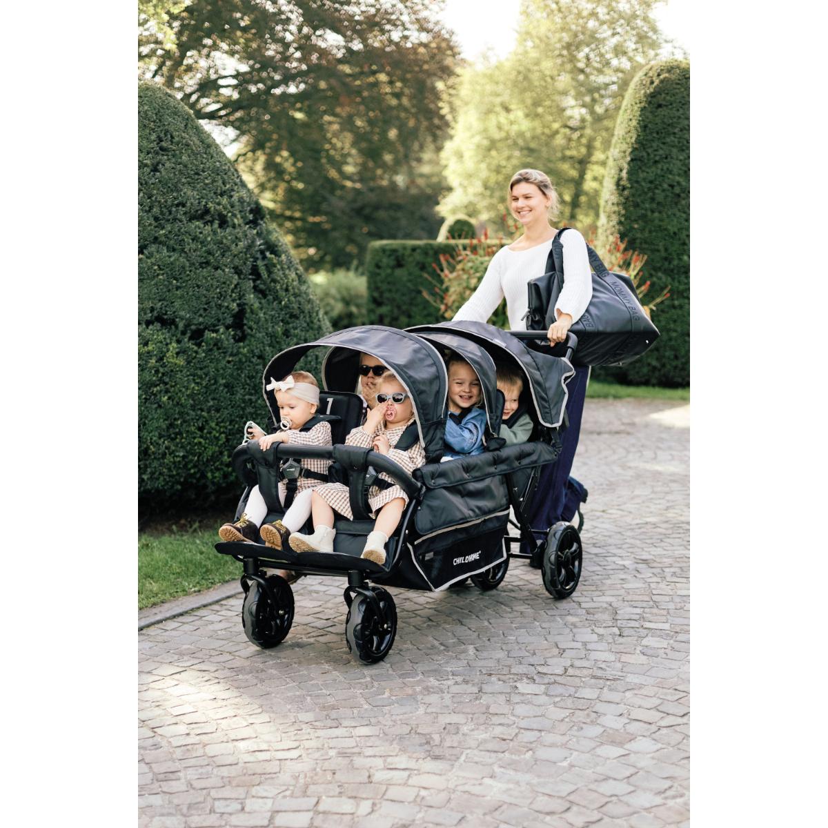 Poussette 6 places SIX SEATER + housse de pluie + Sun canopies Childhome noir