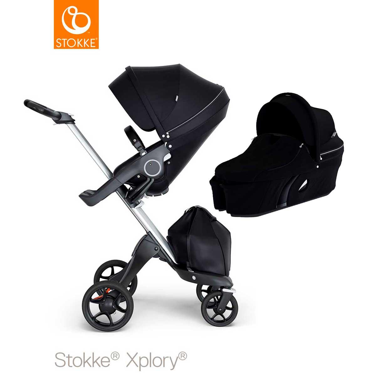 Poussette complète-nacelle V6 XPLORY Stokke argenté poignée noire-noir