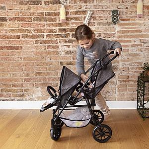 Poussette jumeaux poupées GRIS MELANGE Barrutoys