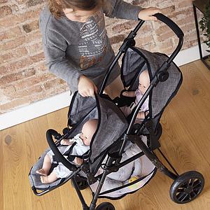 Poussette jumeaux poupées GRIS MELANGE Barrutoys