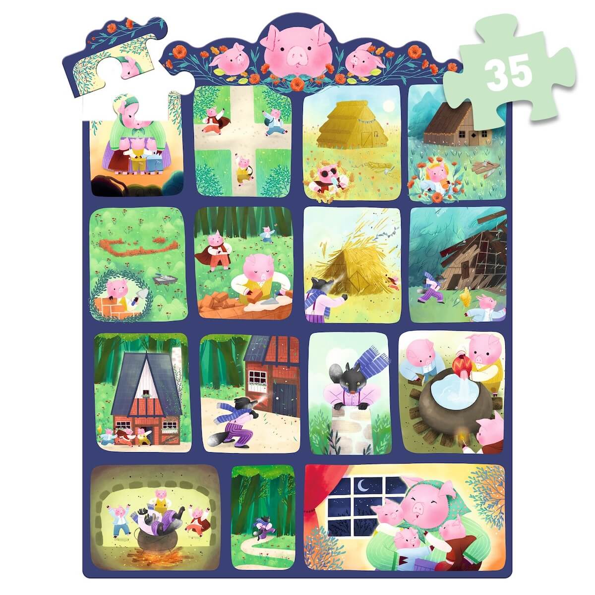 Puzzle 35pcs Les Trois Petits Cochons Djeco
