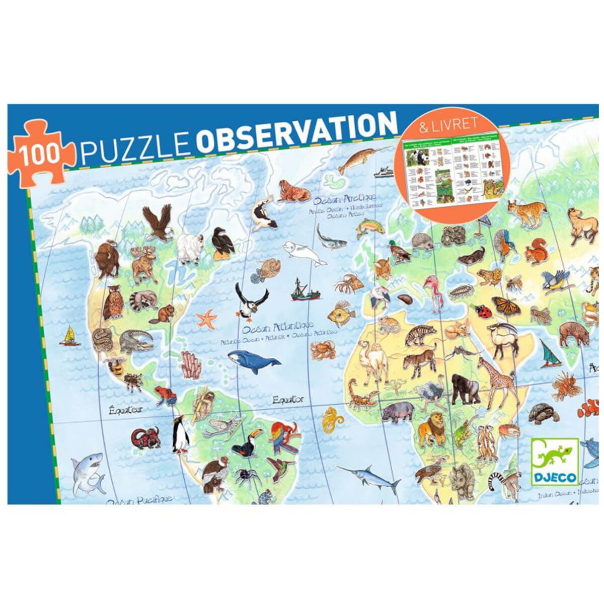 Puzzle observation-100pcs ANIMAUX DU MONDE Djeco
