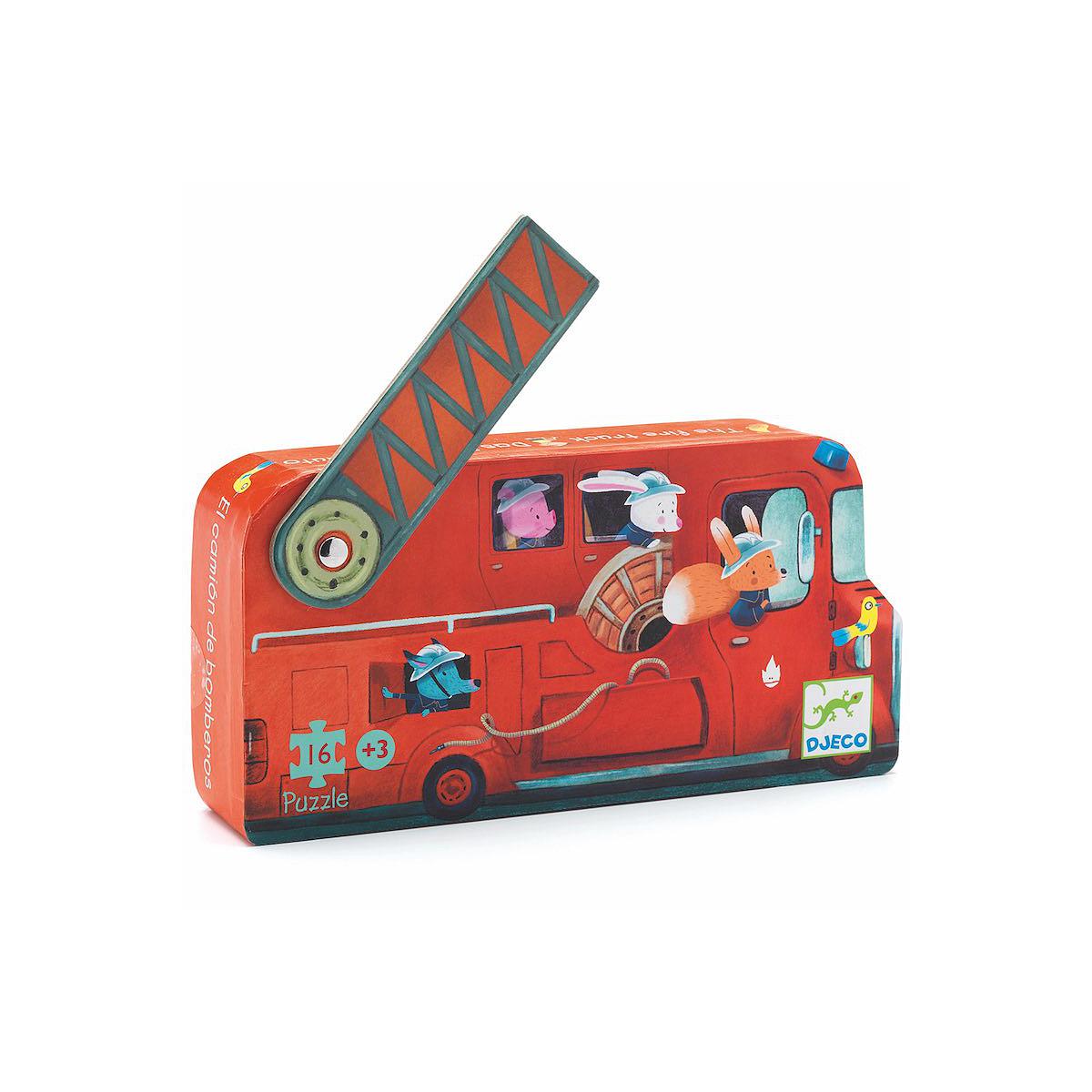 Puzzle silhouette-16pcs LE CAMION DE POMPIER Djeco