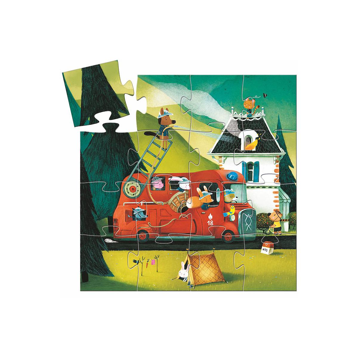 Puzzle silhouette-16pcs LE CAMION DE POMPIER Djeco