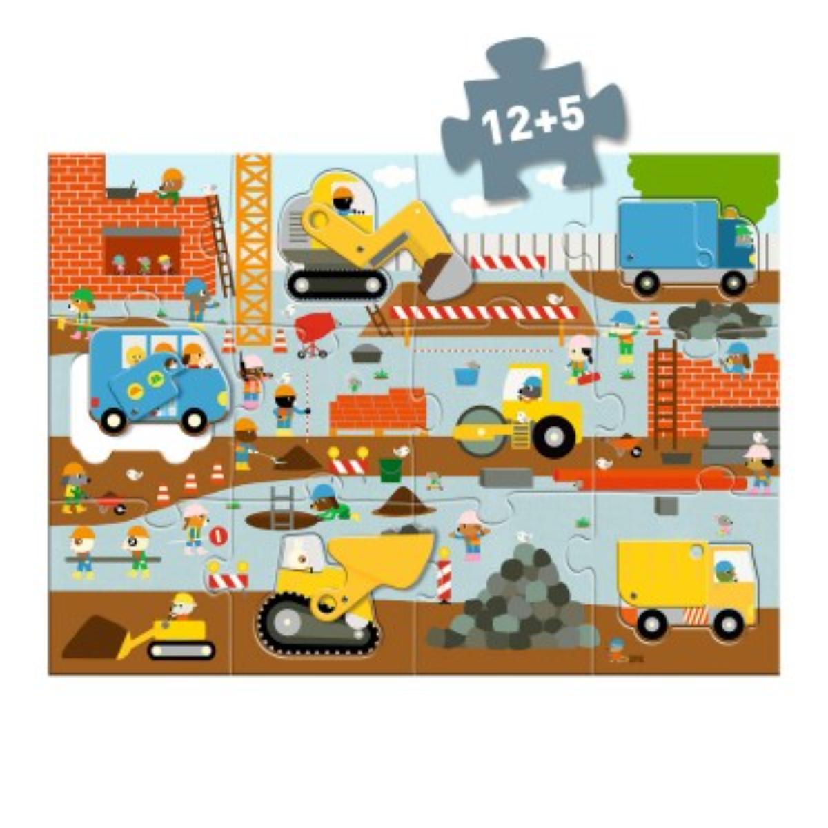Puzzles Geants Puzzle Géant - Le chantier - 12pcs + 5pcs Djeco
