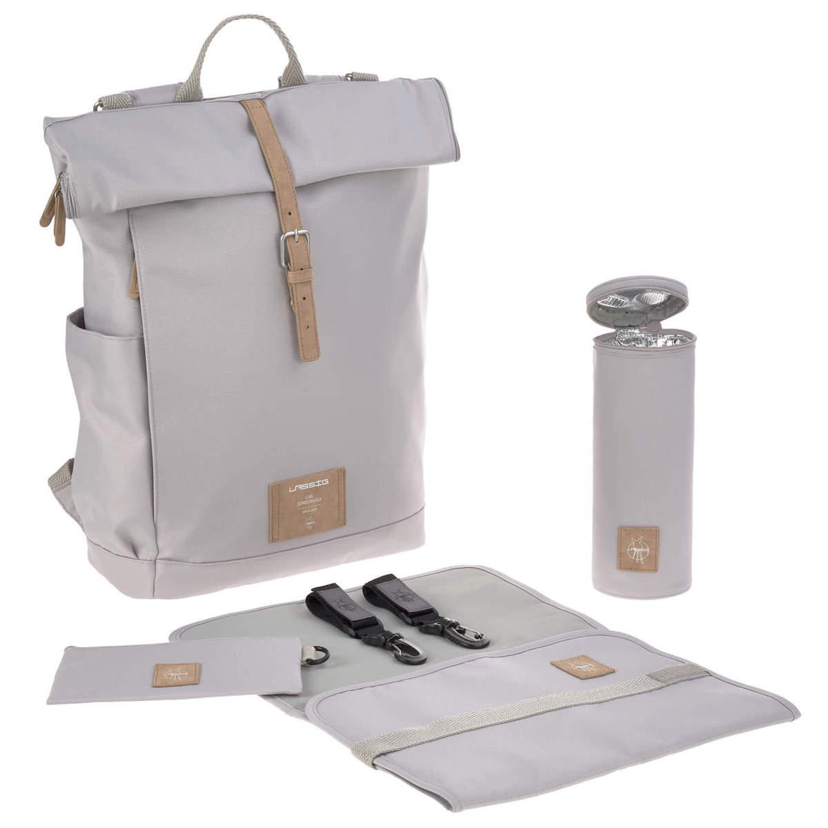 Sac à dos à langer ROLLTOP Laessig gris