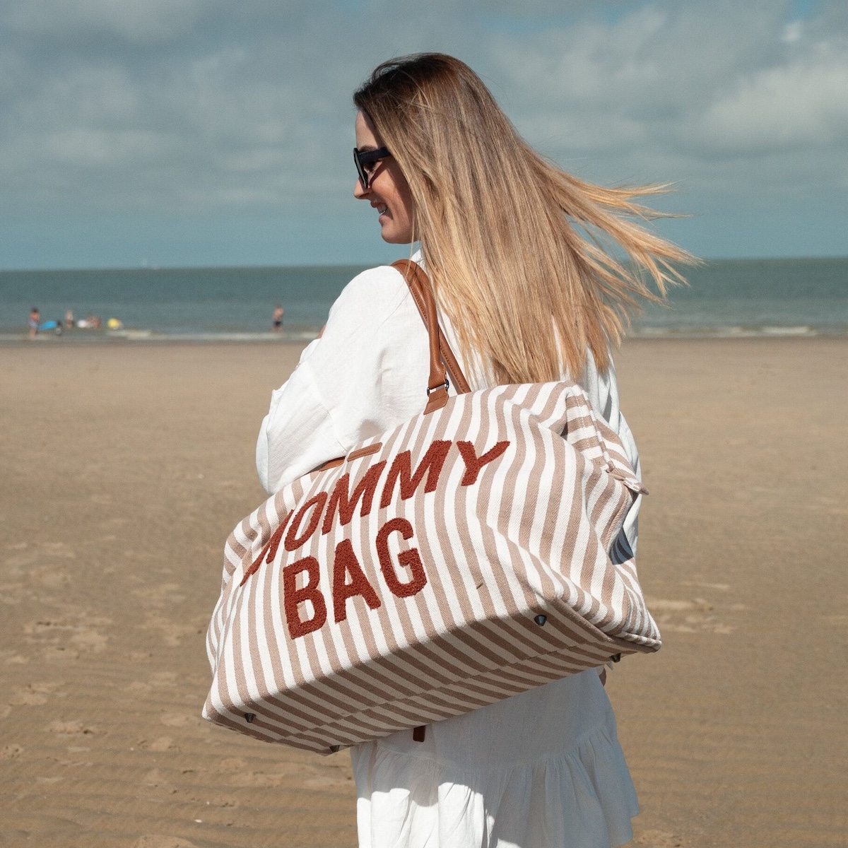 Sac à langer MOMMY BAG RAYURES Childhome nude terracotta