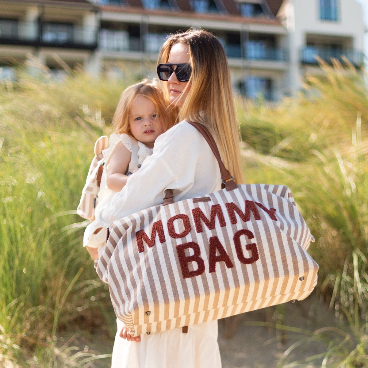 Sac à langer MOMMY BAG RAYURES Childhome nude terracotta
