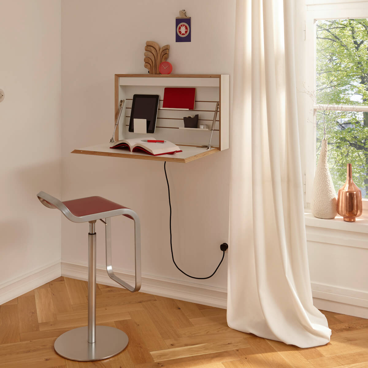 Secrétaire FLATBOX Müller Small Living blanc - bord en bouleau