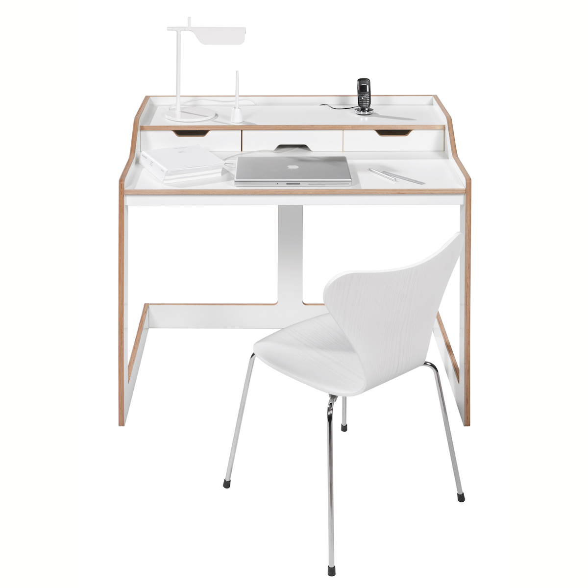 Secrétaire PLANE Müller Small Living blanc - bord en bouleau