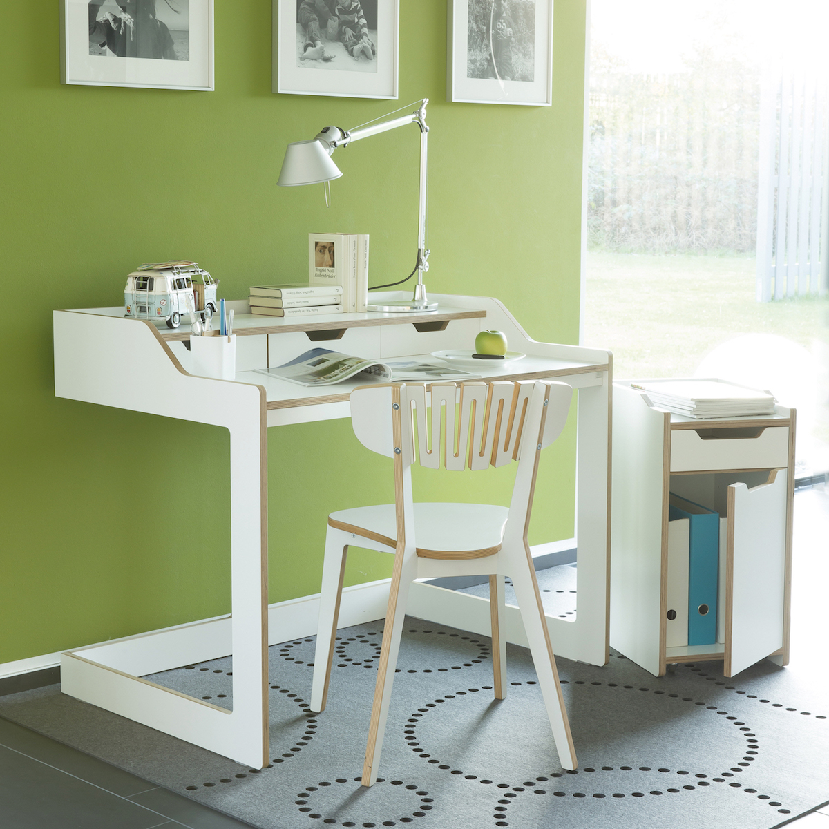 Secrétaire PLANE Müller Small Living blanc - bord en bouleau