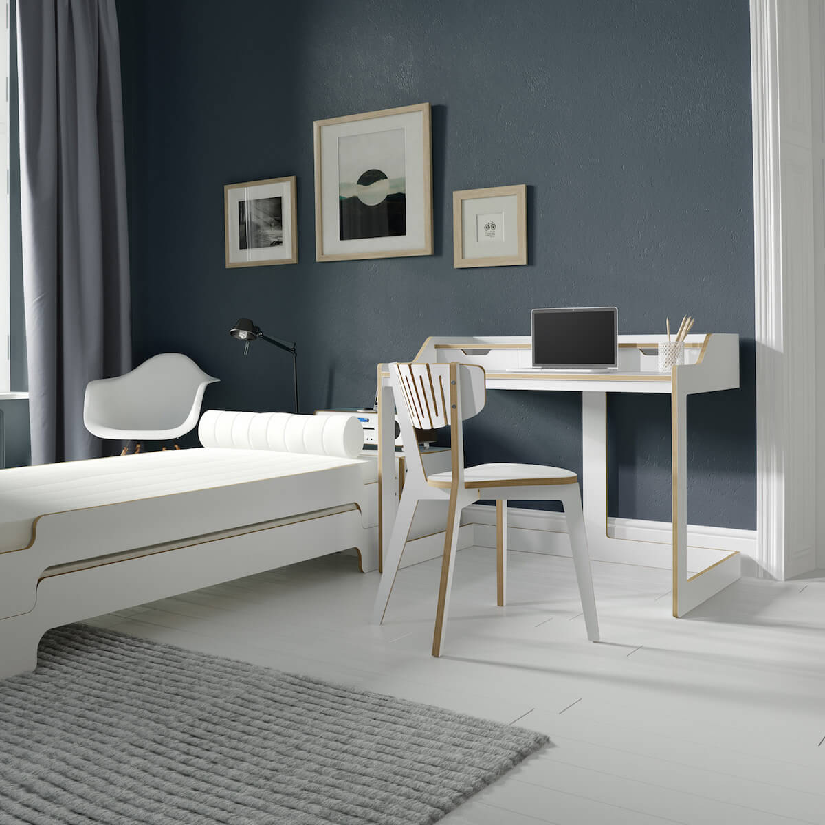 Secrétaire PLANE Müller Small Living blanc - bord en bouleau