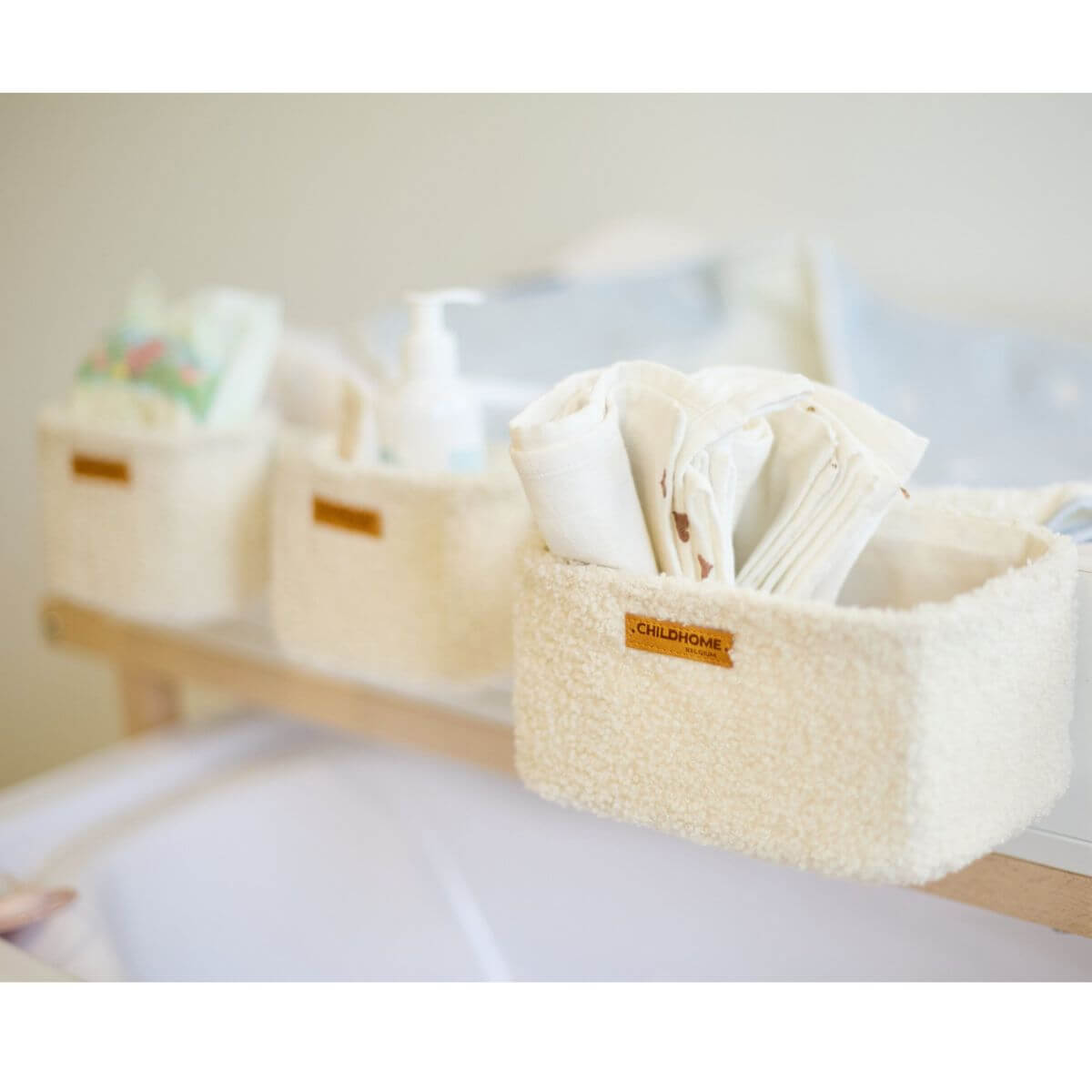 Set 3 cestas colgantes + ganchos TEDDY Childhome crudo