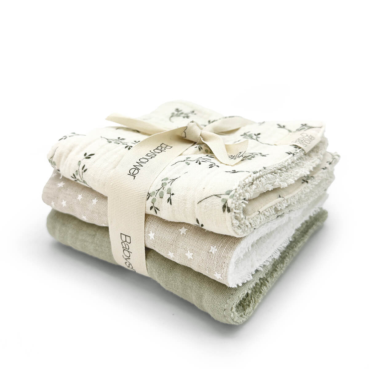 Set 3 serviettes Babyshower olive bloom