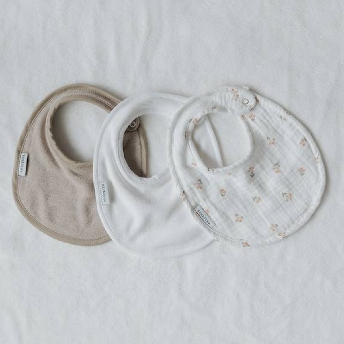 Set bavoirs+clip, mousseline + microsponge 25cm Bamboom white sand rosehip
