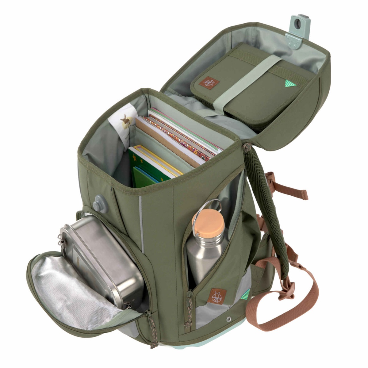 Set cartable scolaire Boxy Unique Laessig olive