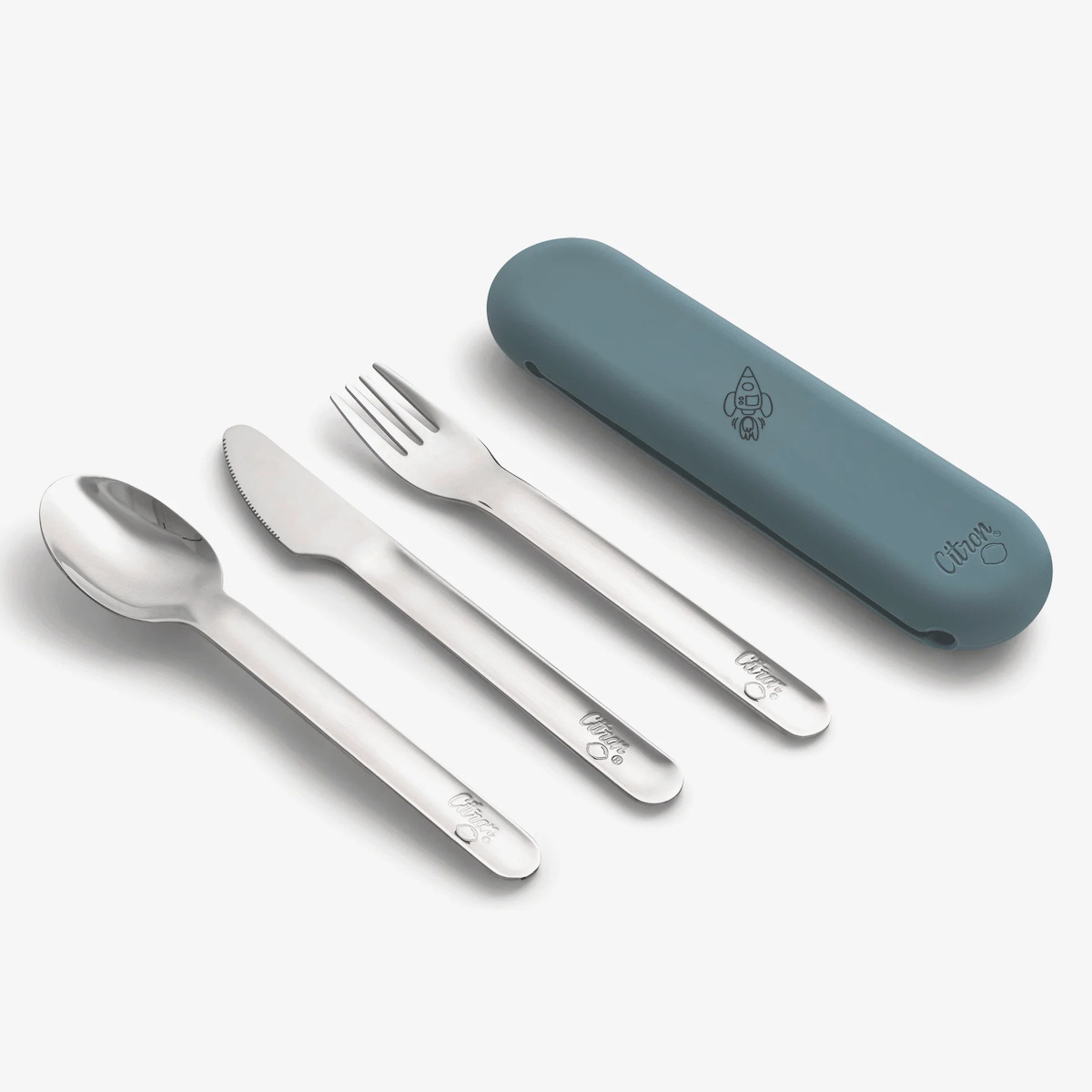 Set couverts acier inoxydable avec étui Citron dusty blue