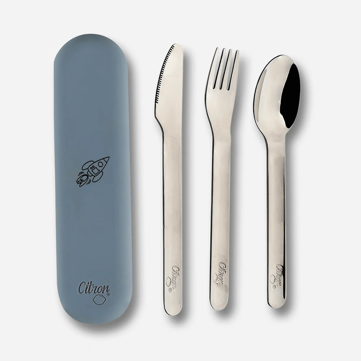 Set couverts acier inoxydable avec étui Citron dusty blue
