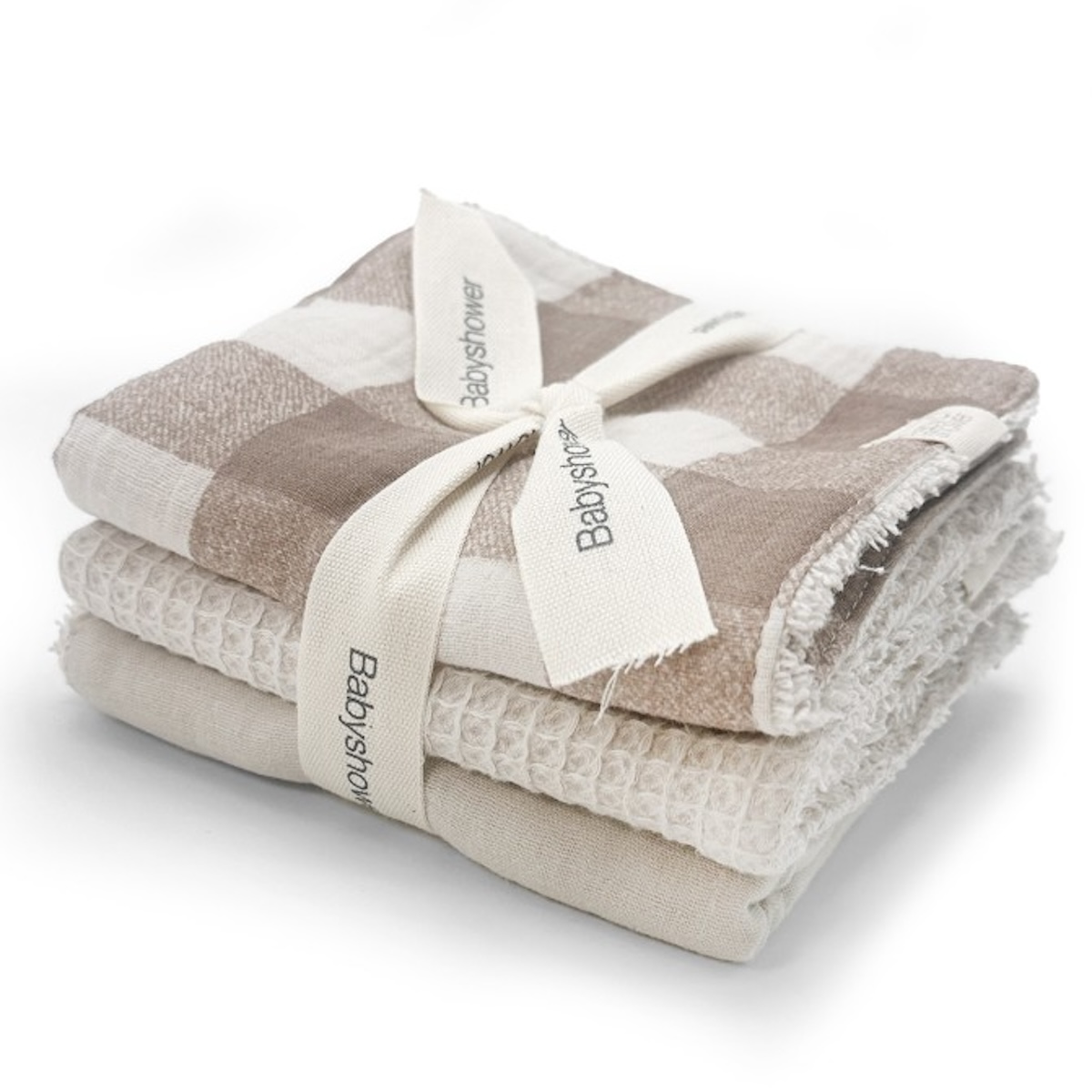 Set mini 3 langes serviettes Babyshower vichy caramel