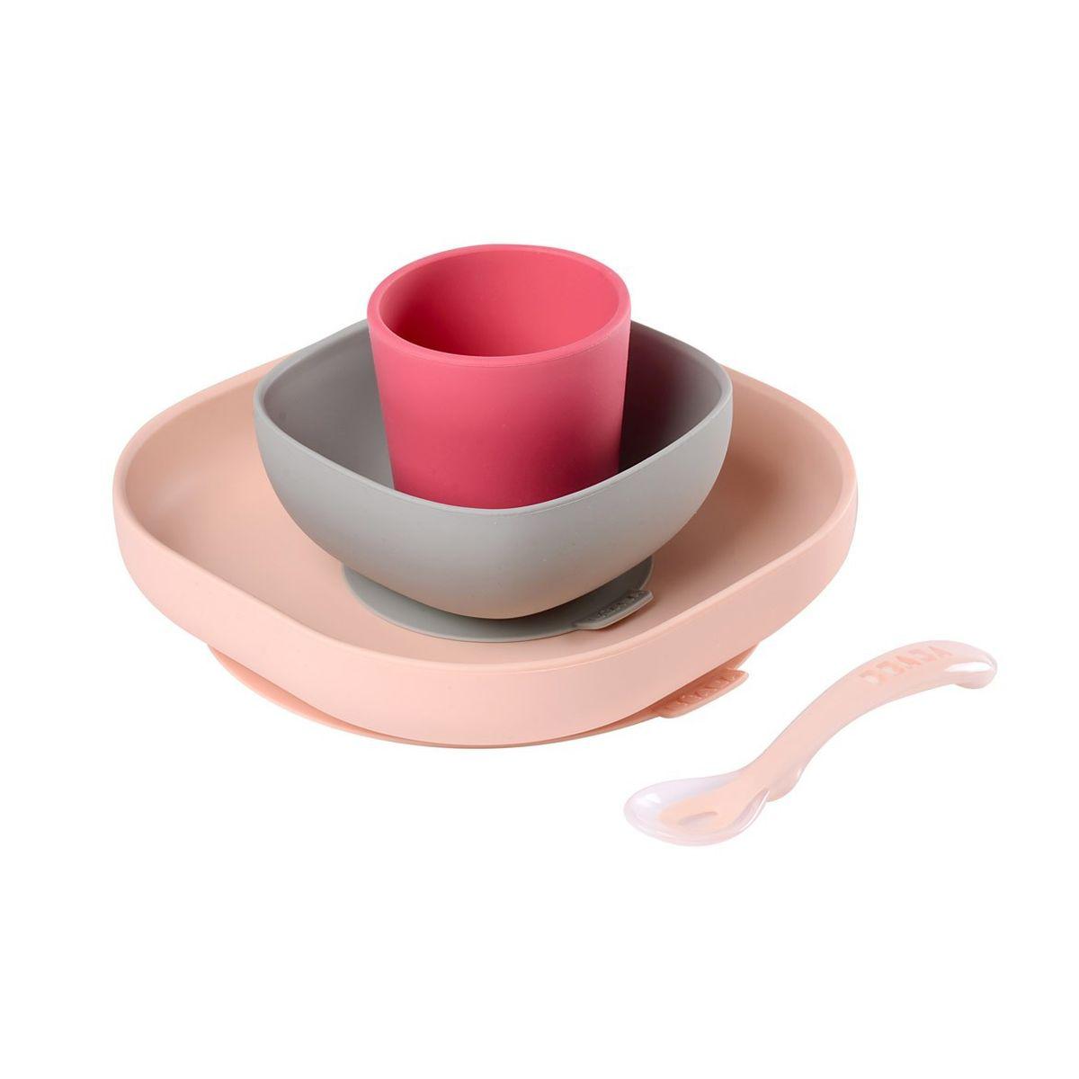 Set vaisselle silicone 4 pièces Beaba pink